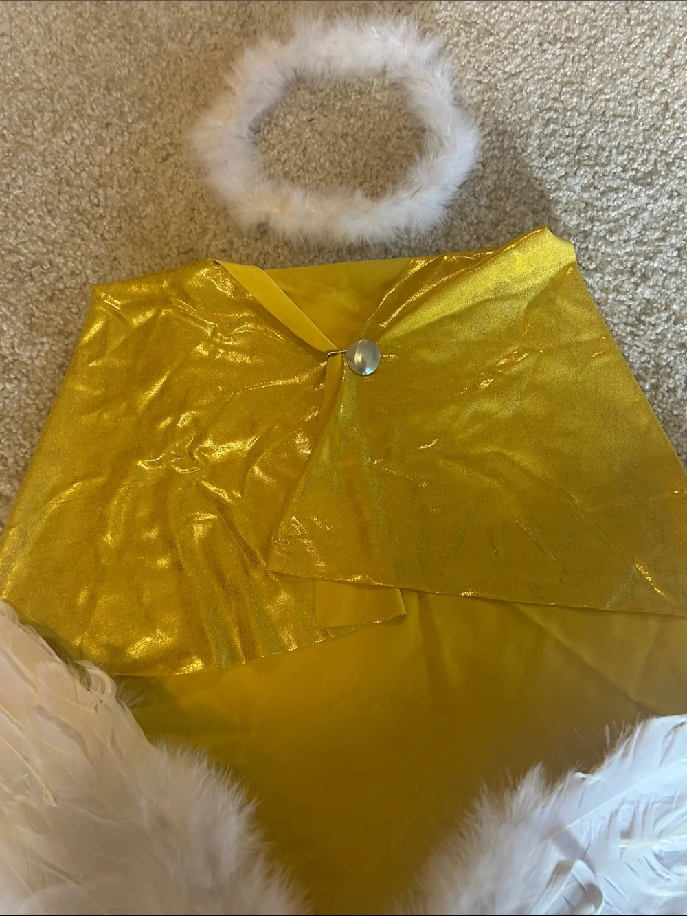 Kids Yellow Angel Costume Set with White Feather Wings and Halo